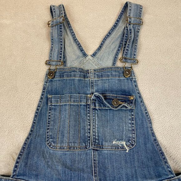 Mossimo Woman's Short Overalls M Distressed Denim Adjustable Straps Pockets - Picture 7 of 9